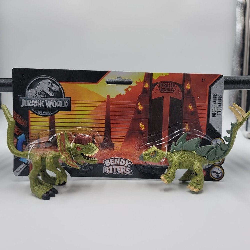 Jurassic World Dinosaur Figurines Bendy Biters Stegosaurus Dilophosaurus 2 Pack